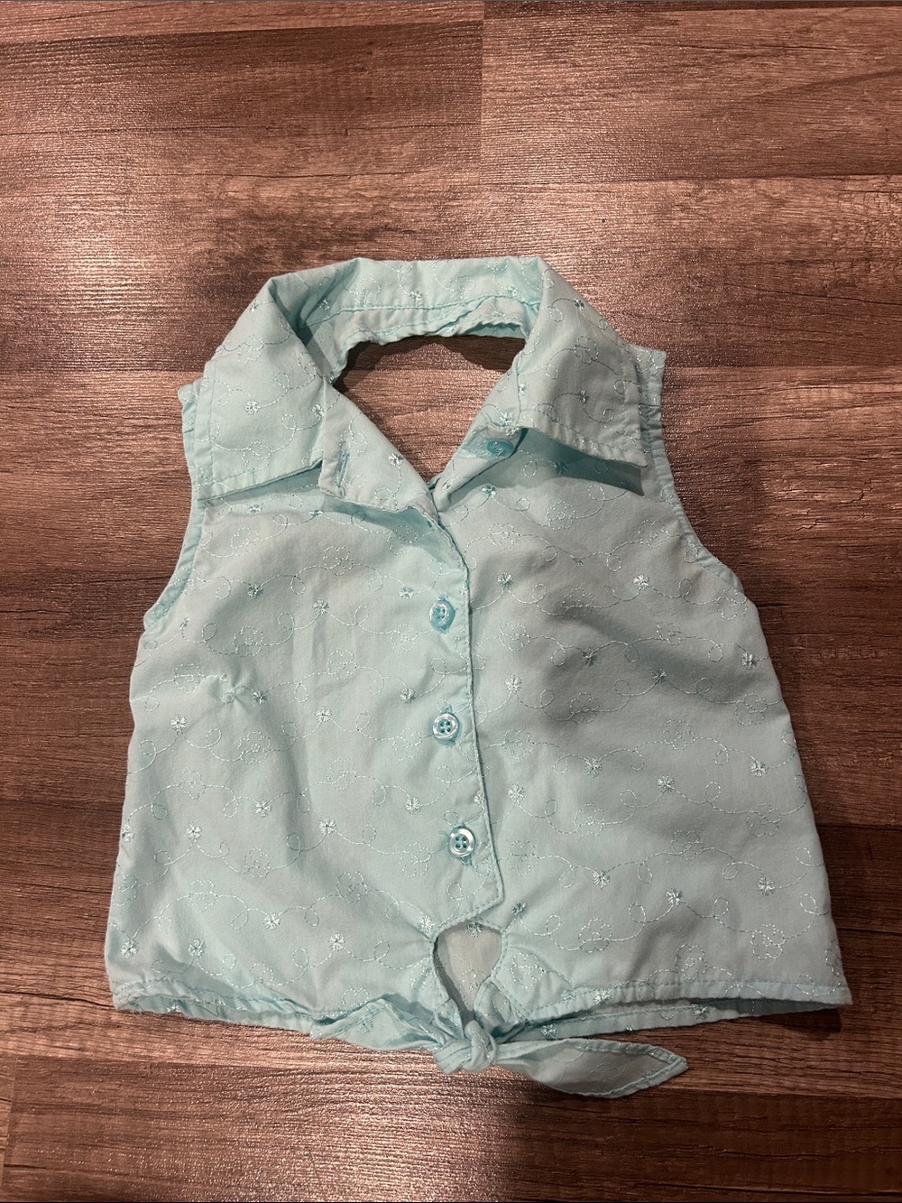 Penelope Mack Light Aqua Embroidered Tie-Front Sleeveless Top Size 4T
